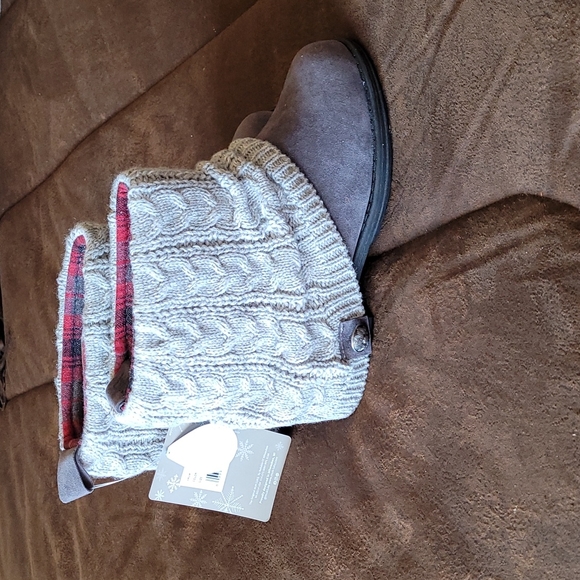 Muk Luk Pattrice boots with knit sweater overlay -